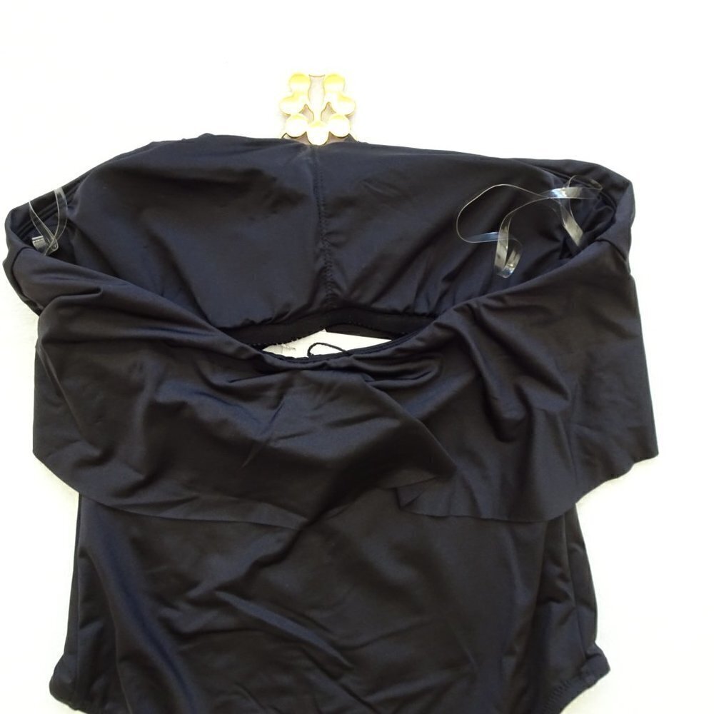 Trina Turk One Piece Swim Suit Size 4 Black Bijou Ruffle Overlay Strapless - Picture 4 of 7